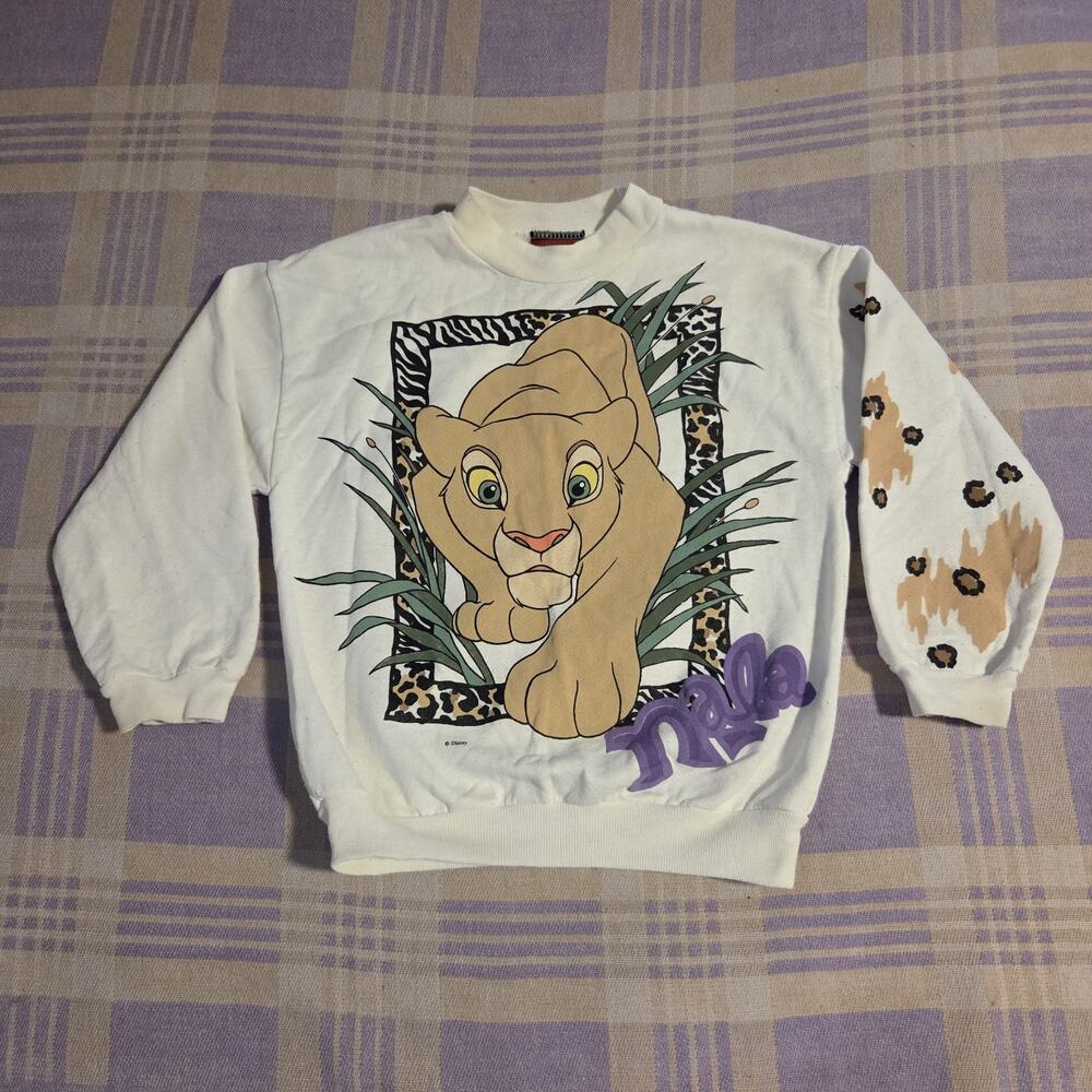 Vtg 90s Kids Lion King Sweatshirt Nala Disney Girl Leopard Simba Pattern Flowers